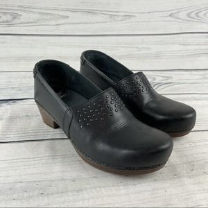 Dansko Black Leather Rivet Slip on Clogs Size 39